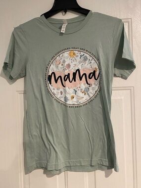 Gildan Sage Green 'Mama' Graphic Tee with Floral Circle